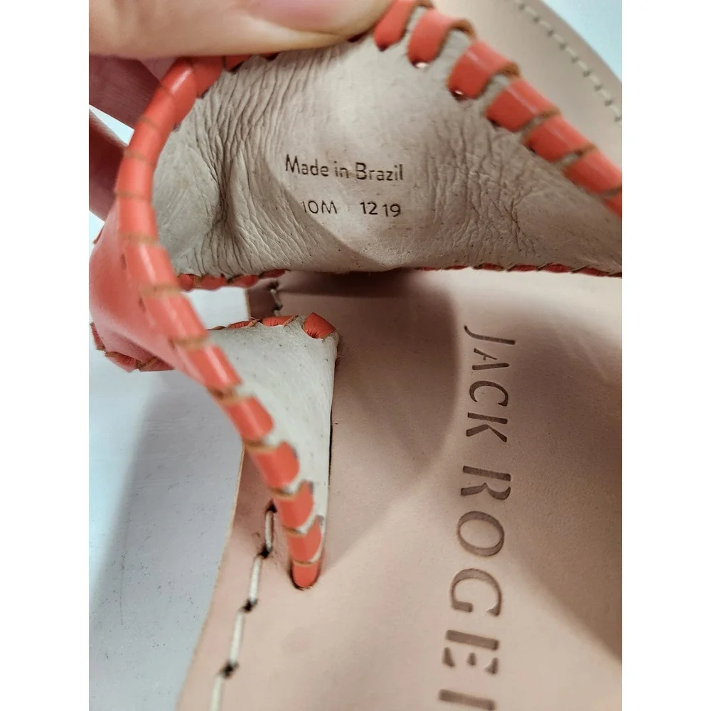 Jack Rogers Women's Navajo Sandals In Coral Orange, Size 10M. Genuine Leather
